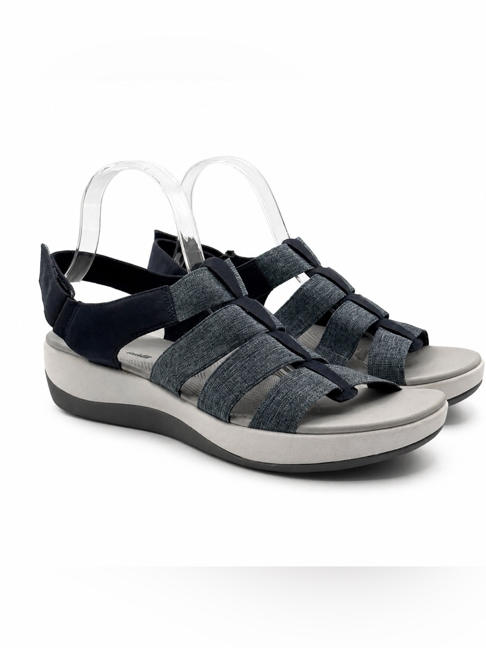 Clarks Cloudsteppers Arla Shaylie Sandals Navy Blue Comfort Slingback Wedge - Picture 2 of 16